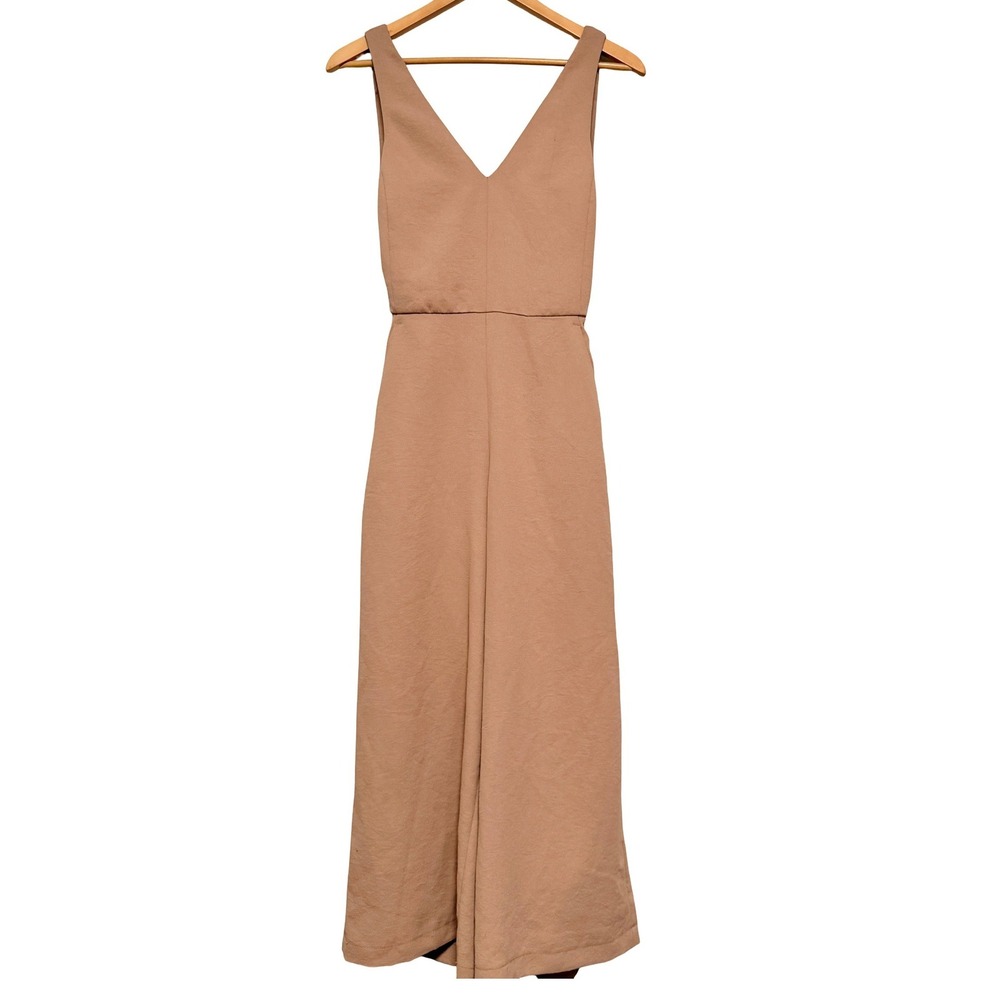 Aritzia Wilfred Jumpsuit Women 0 Tan Wide Leg Minimalist Chic Cupro Quiet Luxury